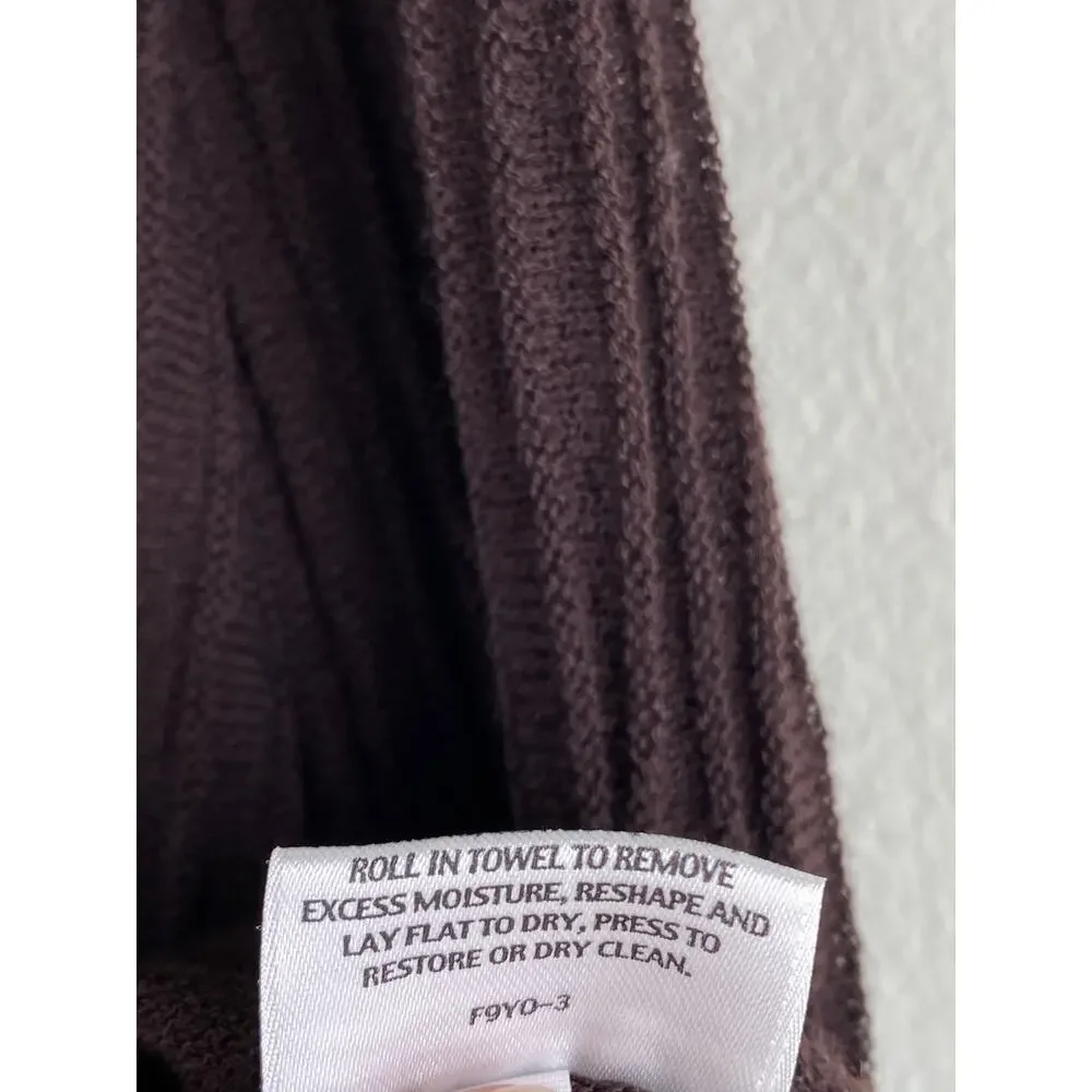 Eileen Fisher Ribbed Wool Open Cardigan Espresso Brown Medium